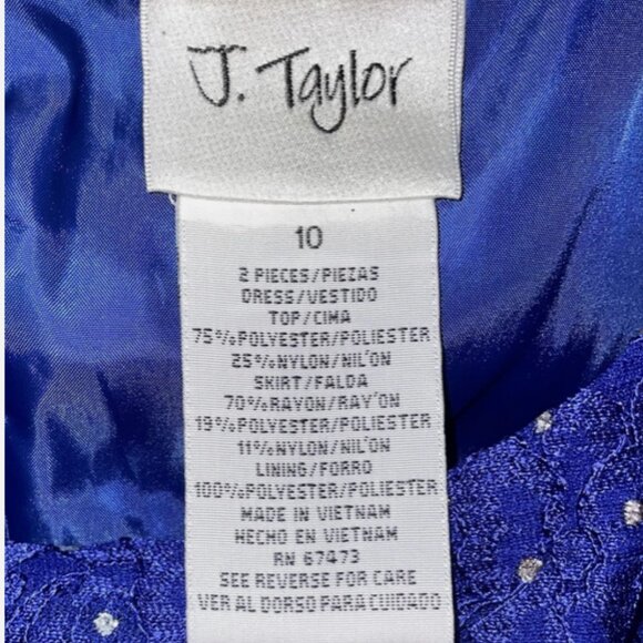 Vtg Y2K J. TAYLOR Cocktail Dress Blue Rhinestones &. Jacket Size 10 Lace - Picture 11 of 12